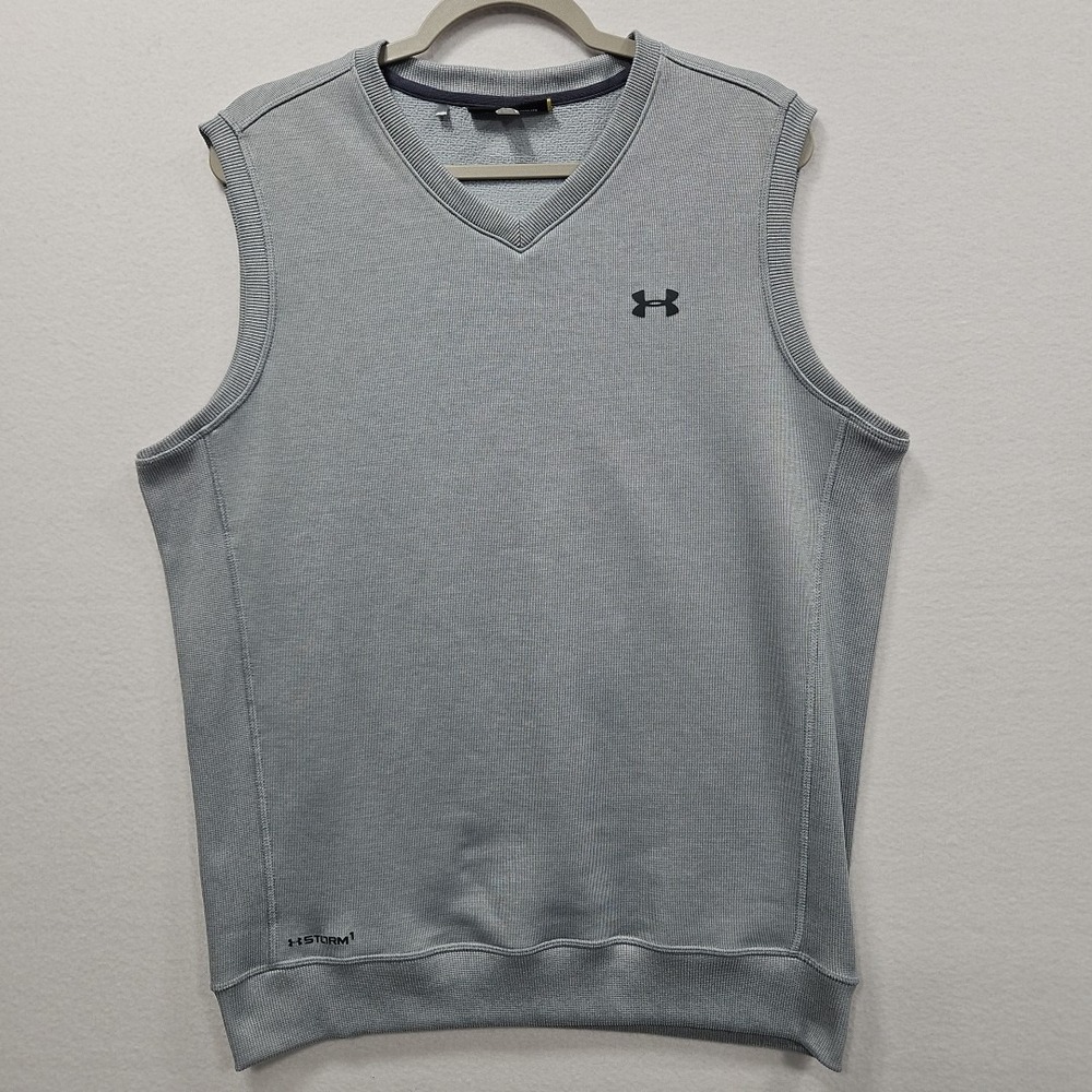 Under Armour Storm Vest Mens‎ L Gray V Neck Fleece Lined Golf Sweater Athletic